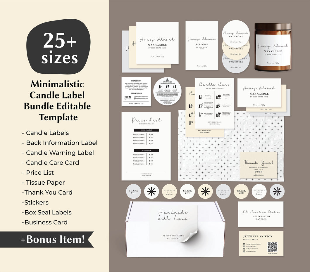 Minimalistic Candle Branding Package - Complete Label Template Kit