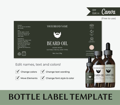 Beard Oil Bottle Label Printable Bottle Sticker Essential Oil Bottle Label 4oz