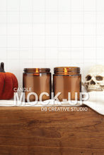 Load image into Gallery viewer, Candle Label Mock Up Halloween Candle Mock-up Fall Candle Label Amber Jar Mockup Edit
