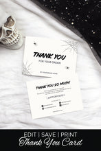 Load image into Gallery viewer, Halloween Business Thank You Card Template Gothic Thank You Card Editable

