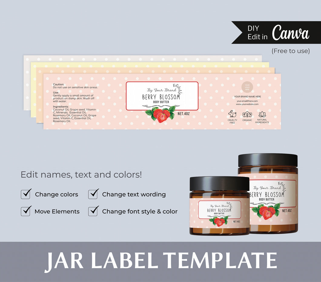 Custom Sugar Scrub Label 4oz Jar Label Body Scrub Label Cosmetic Jar Label Canva Jar