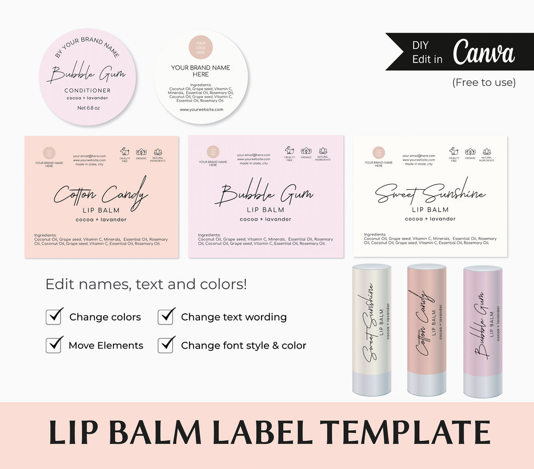 Label Lip Gloss Label Template Lip Gloss Customizable Font  Lip Balm Label Round